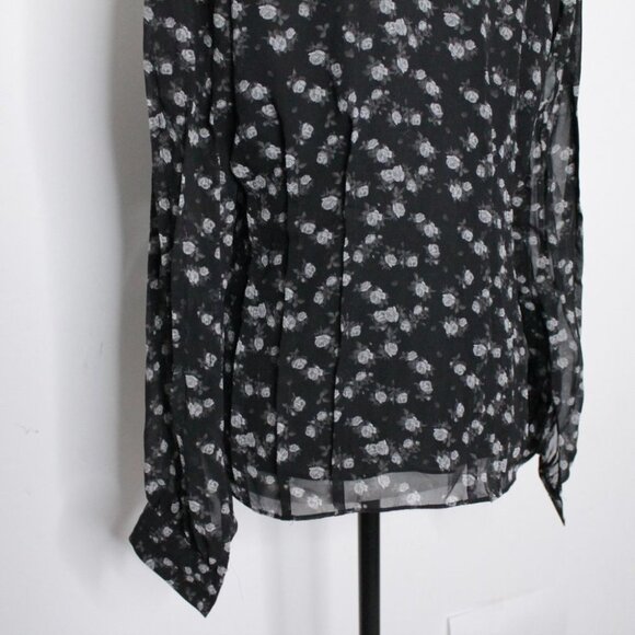 Michael Michael Kors Black Grey Floral Print Long Sleeve Blouse Size S - Picture 7 of 16